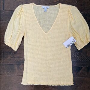 NWT Nine West Light Yellow Textured V-Neck Blouse